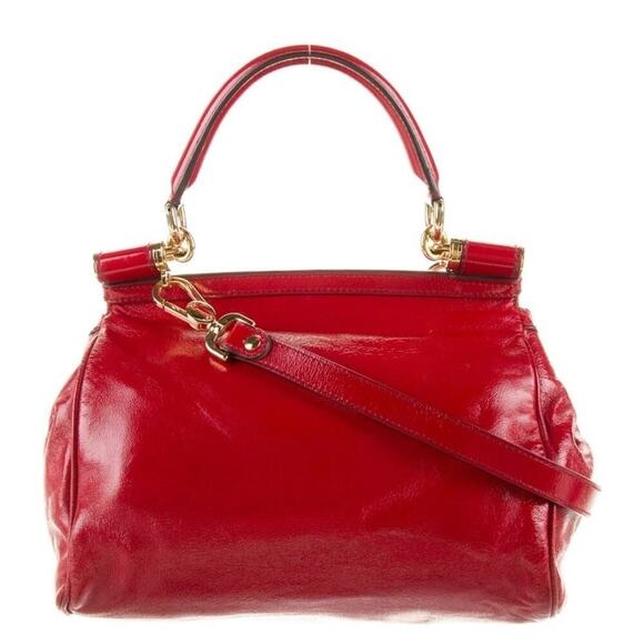 Dolce and Gabbana Miss Sicily Top Handle Bag Red Patent Leather - Picture 3 of 16